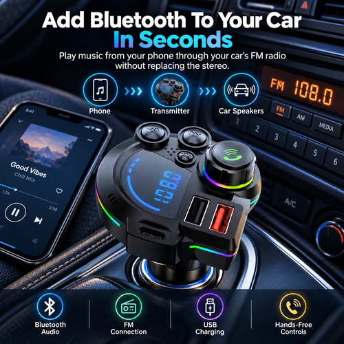 Bluetooth FM Transmitter Car Charger Kit