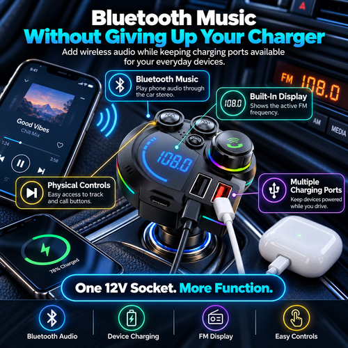 Bluetooth FM Transmitter Car Charger Kit