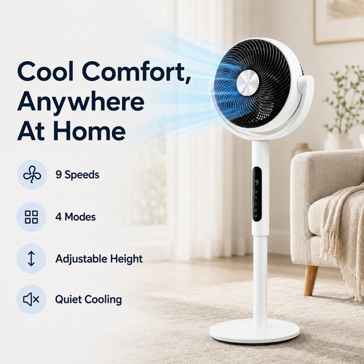 Adjustable Air Circulator Fan, 9 Speeds & 4 Modes: Quiet Power