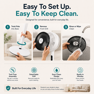 Adjustable Air Circulator Fan, 9 Speeds & 4 Modes: Quiet Power