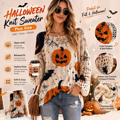 Pumpkin & Bats Open-Knit Sweater