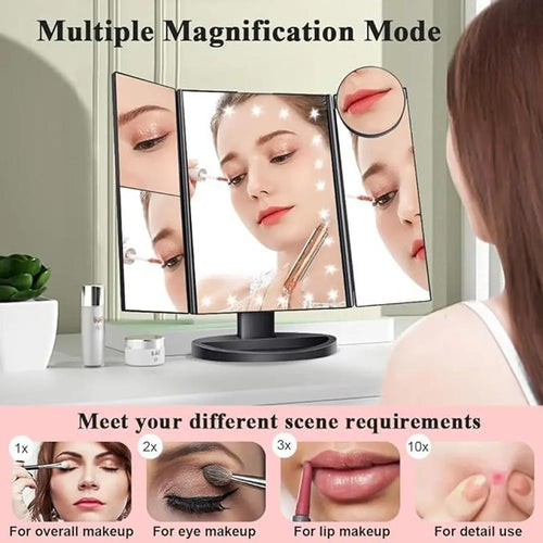 Trifold Lighted Makeup Vanity Mirror