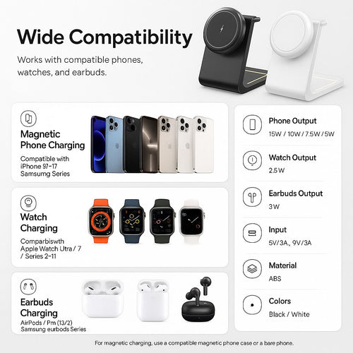 3-in-1 Foldable Magnetic Wireless Charger