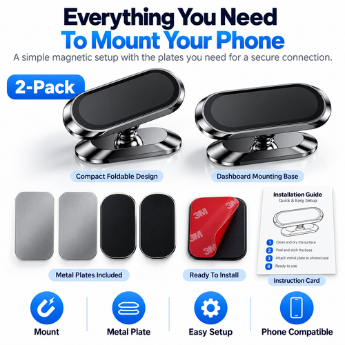 Magnetic Car Mount 2-Pack, Secure Hold