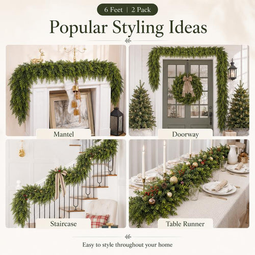 Real-Touch Faux Cedar Garland 6 FT 2-Pack