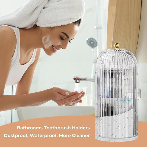 360 Rotating Toothbrush Holder: Covered Countertop Storage